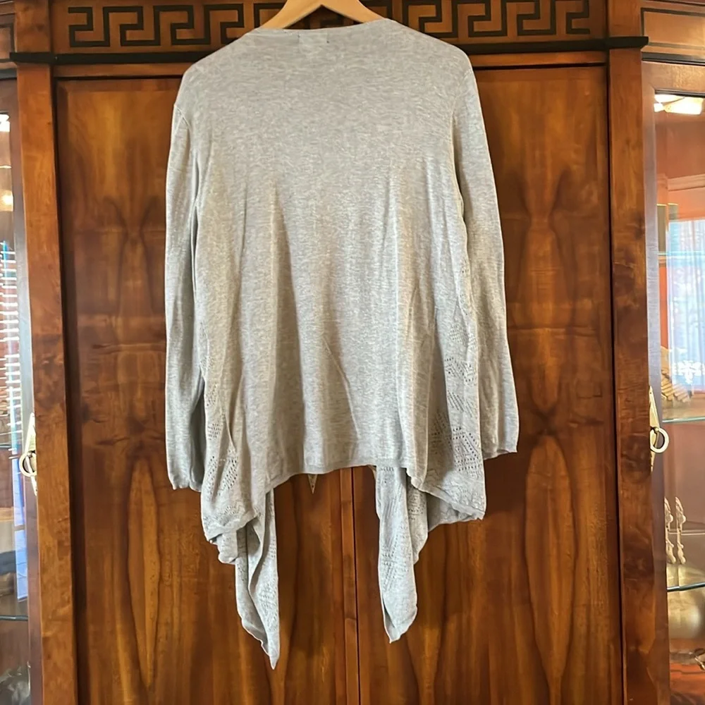 Basic Editions Womens Gray Cardigan XL Cotton Open Front Drapey Crochet Detail - Picture 7 of 9